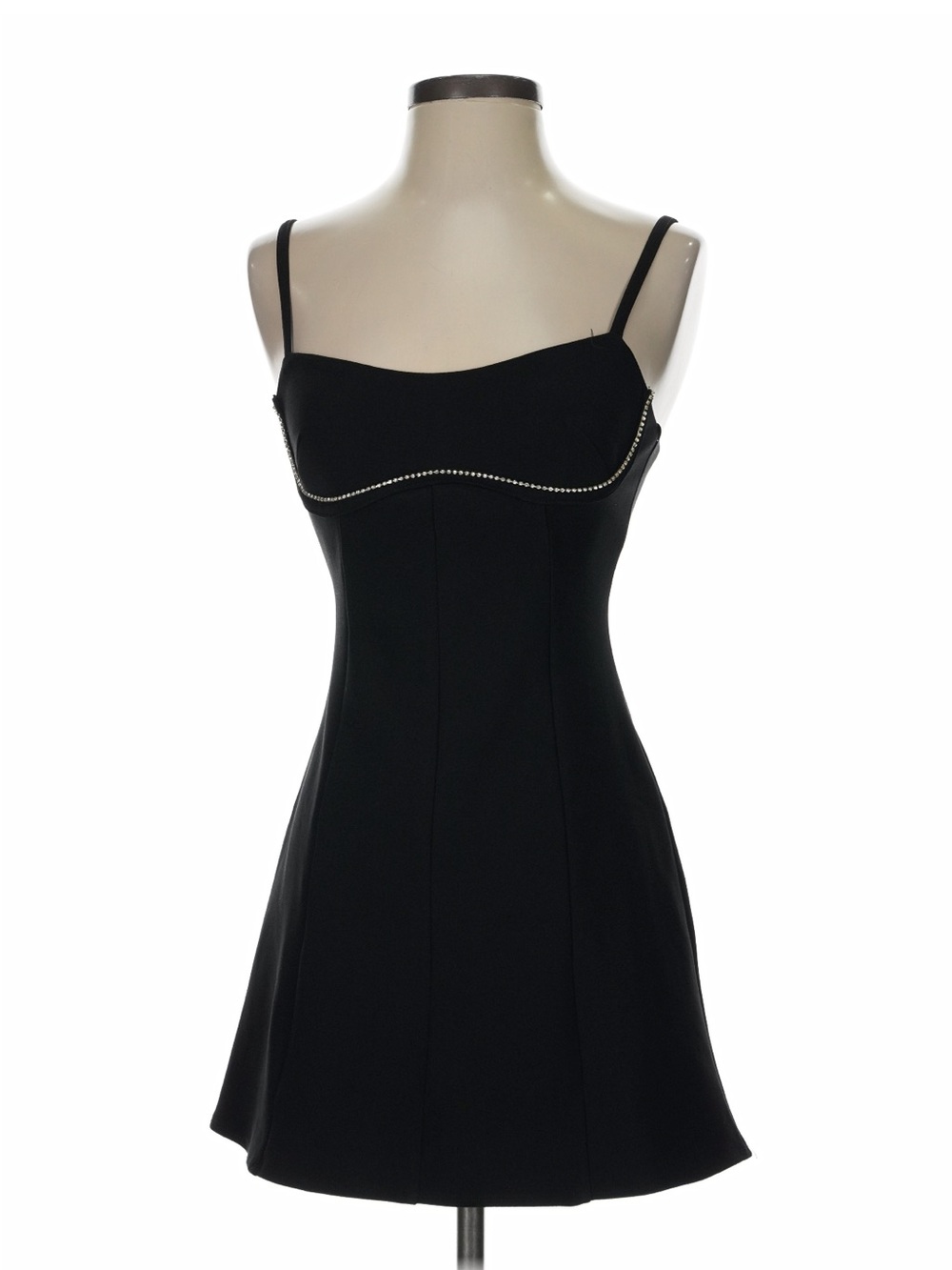 Hello Molly Rhinestone Black Spaghetti Strap A-Line Slip Dress